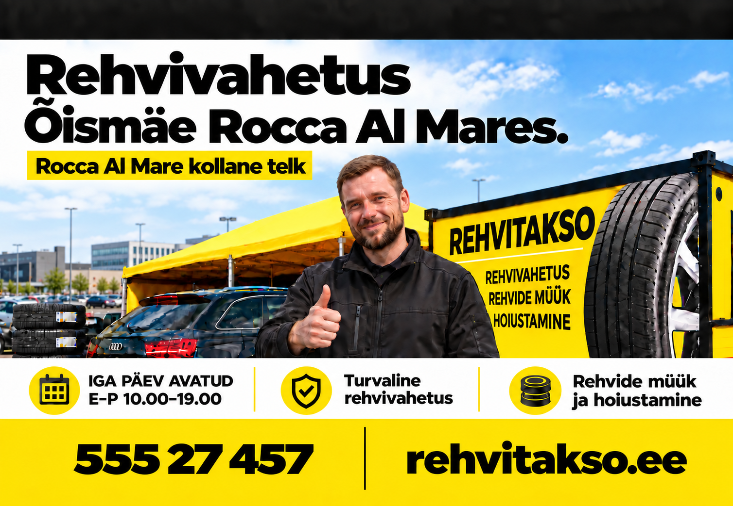 Rehvitakso Rocca Al Mare rehvivahetus â kollane telk Rocca al Mare parklas, Paldiski mnt 102, ĂismĂ€e, Tallinn